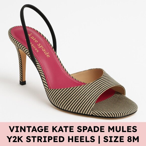 kate spade Shoes - Vintage Kate Spade Made in Italy Y2K Striped Heeled Mules Black Ivory Leather 8